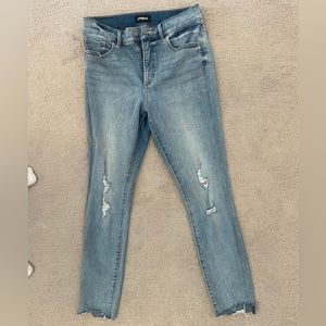 Express medium wash high rise skinny jeans